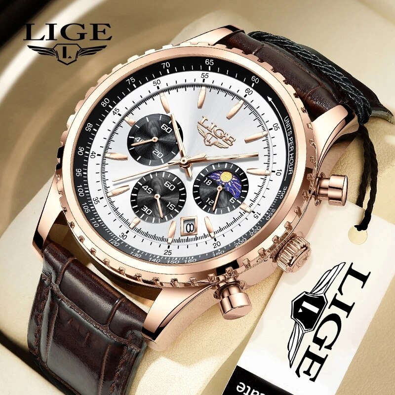 Luxury Watch Organizer For Men - Часы наручные LIGE Мужские кварцевые, брендовые